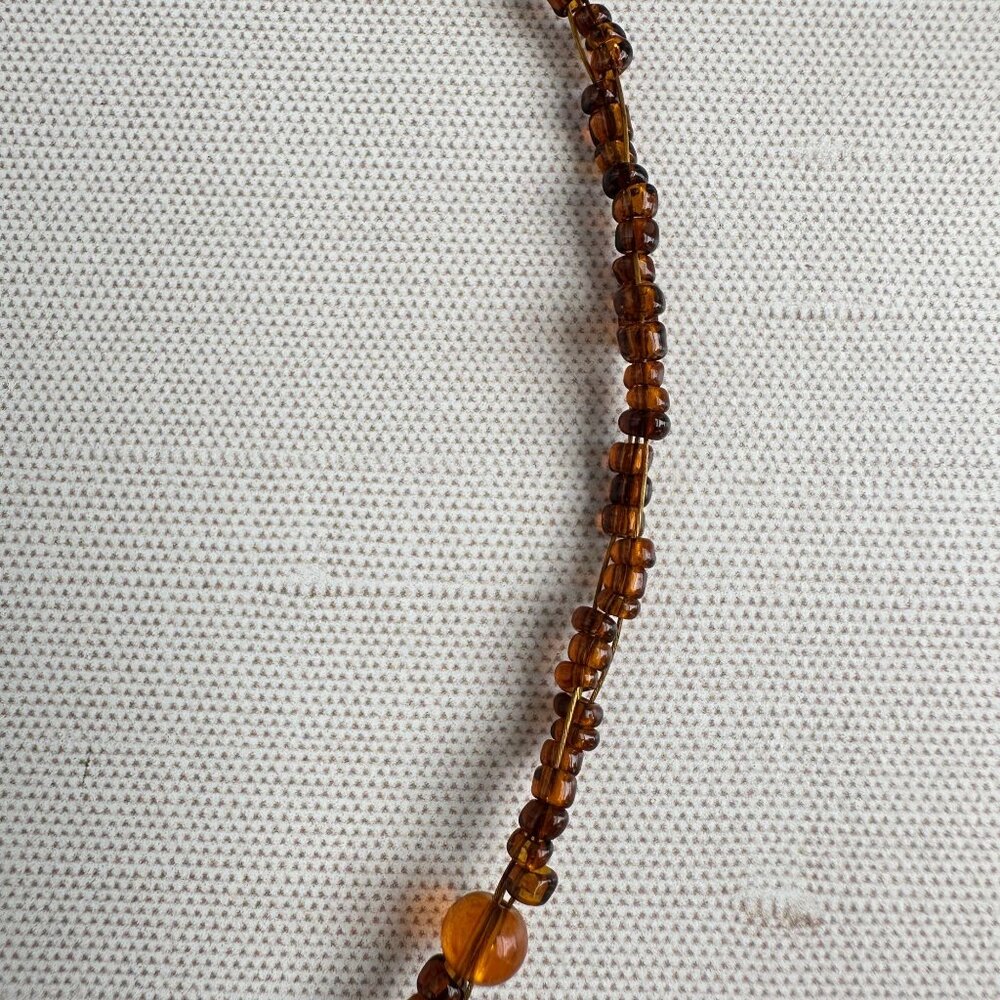 Amber Glass Bead Necklace Adjustable 16"-18" With Clustered Bead Accent - Picture 6 of 10